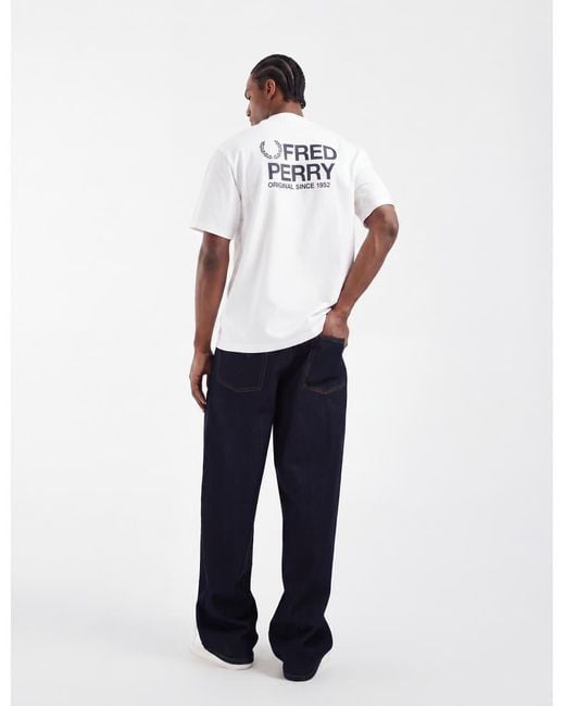 Fred Perry White Back Print Text Logo Graphic T-shirt for men