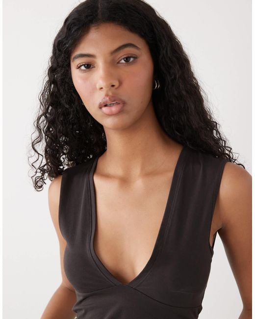 Weekday Black Plunge V-neck Top