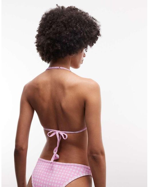 Monki Pink Seersucker Triangle Bikini Top Co-Ord