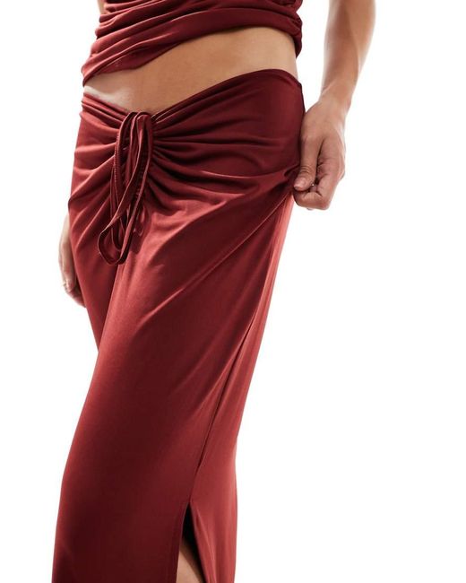 Vero Moda Red Slinky Ruched Front Maxi Skirt Co-ord