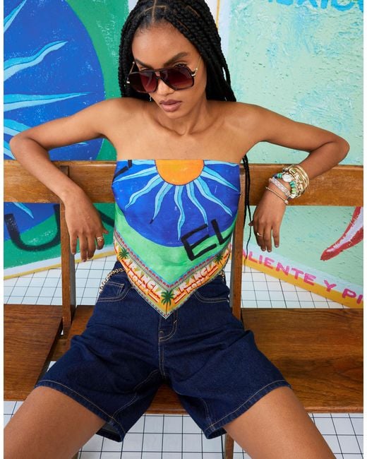 River Island Blue Atlas Tropical Print Bandana Top