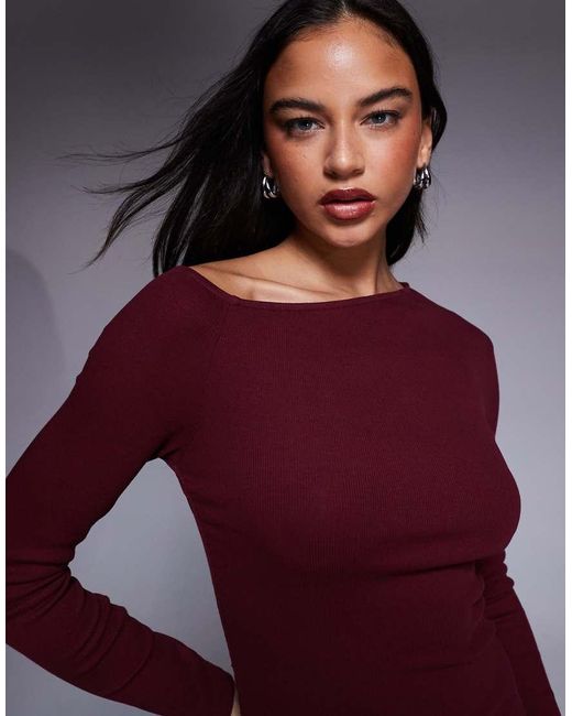 ASOS Purple Ribbed Long Sleeve Split Front Mini Dress