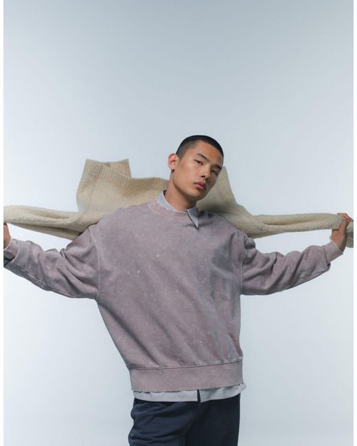 Topman – hochwertiges oversize-sweatshirt aus schwerem stoff mit acid-waschung in Gray für Herren