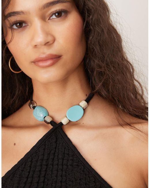 ASOS Black Textured Halter With Bead Detail
