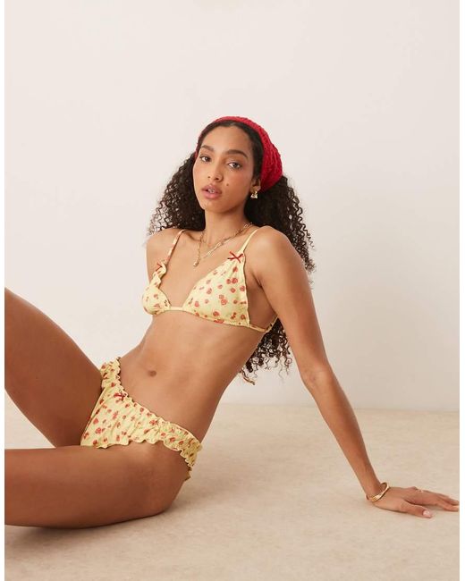 ASOS Natural Cherry Rose Scrunch Cheeky Bikini Bottom