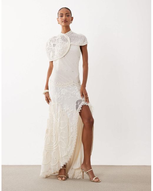 ASOS Natural – maxikleid aus patchwork-häkelstoff