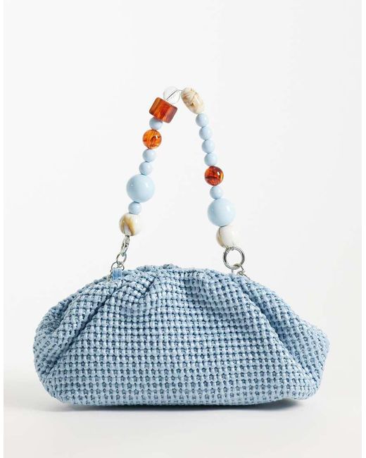 ASOS Blue Ruched Resin Handle Straw Clutch