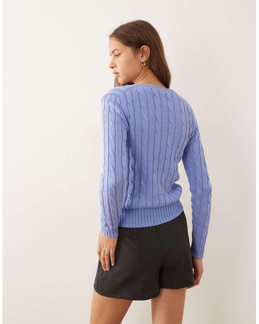 Polo Ralph Lauren Blue Julianna Icon Logo Cotton Cable Knit Jumper