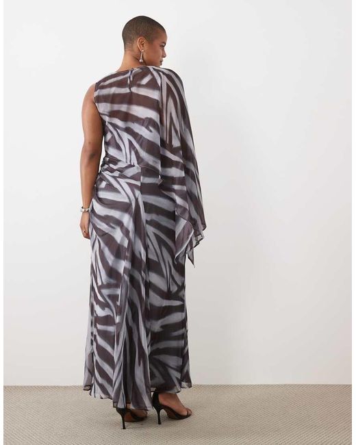 ASOS White Asos Design Curve Draped Batwing Asymmetric One Sleeve Maxi Dress
