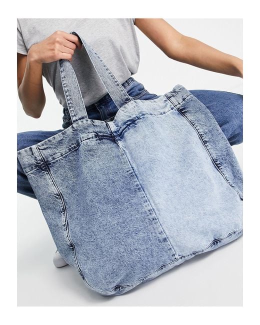Stradivarius Blue Two Tone Denim Shopper