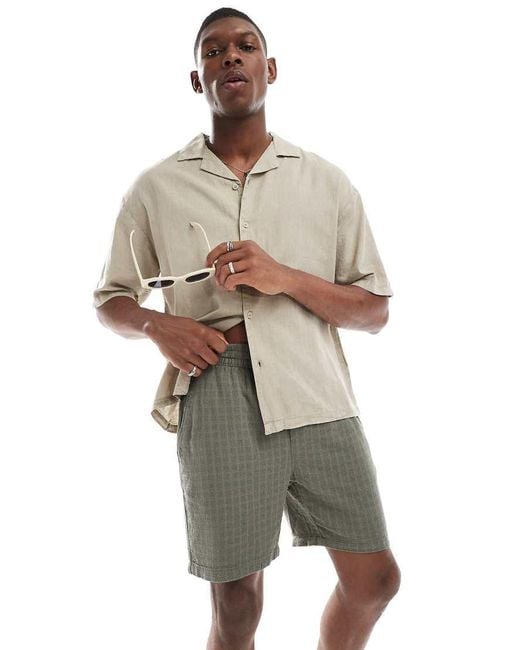 Only & Sons Green Textured Linen Mix Short for men