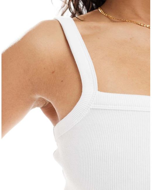 JJXX White Ribbed Strap Top With Square Neck