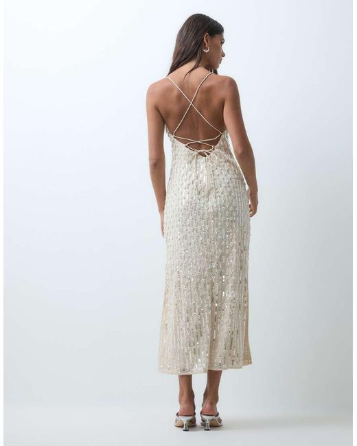 Miss Selfridge Natural Pearl And Sequin Embellished Midi Dress