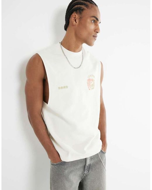 River Island White Japanese Yin Yang Tank for men