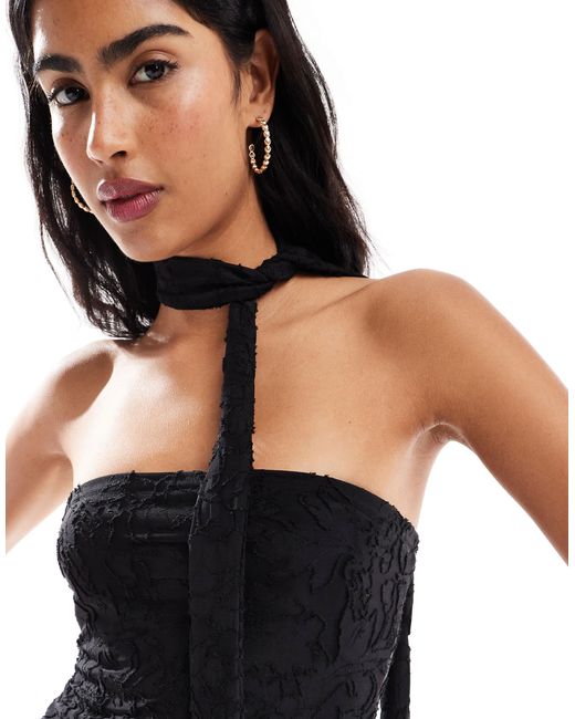 Miss Selfridge Black Burnout Textured Bandeau Scarf Top