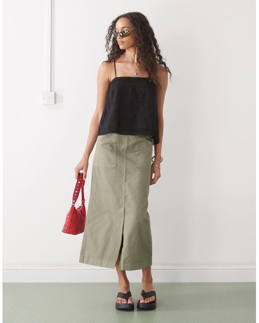 Collusion Black Open Back Crochet Patch Work Cami Top