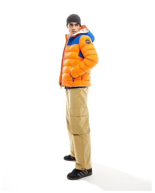 Napapijri Orange Shackleton Hooded Insulated Puffer Jacket for men