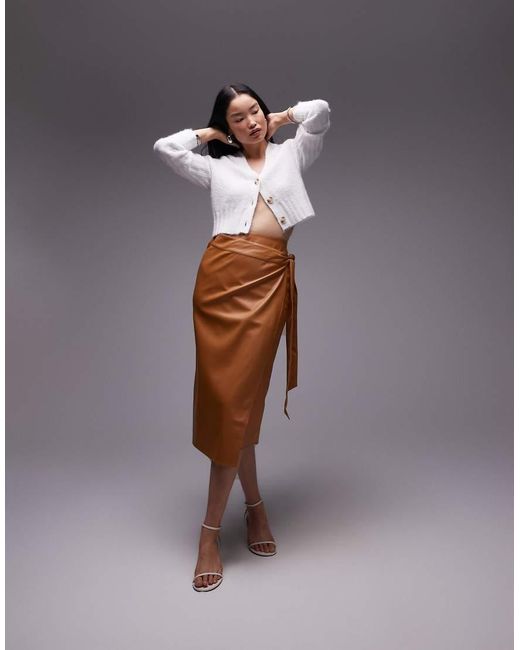 Never Fully Dressed Natural Pu Wrap Midi Skirt