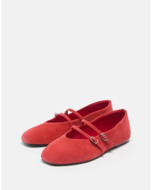 Pull&Bear Red Leather Strap Ballerinas