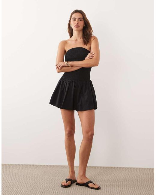 Cotton On Black Shirred Bandeau Mini Dress
