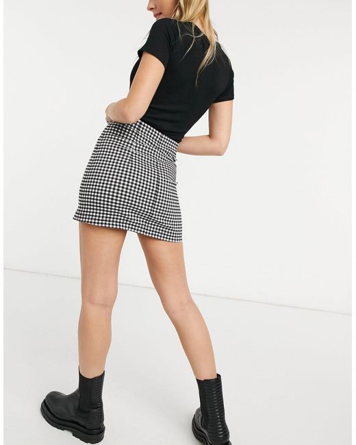 Synthetic Gingham Bengaline Mini Skirt 
