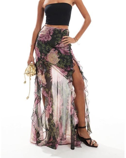 ASOS Multicolor Ruffle Spilt Maxi Skirt