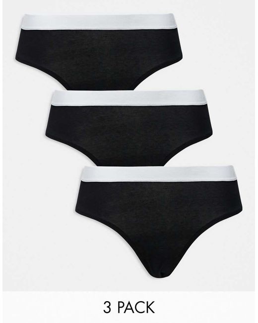 ASOS Black Lillie 3 Pack Cotton Brazilian With Waistband