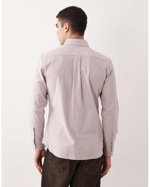 Mango Pink Classic Striped Long Sleeve Shirt for men