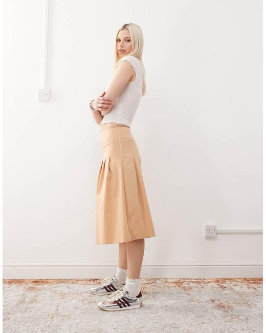 Reclaimed (vintage) Midi Kilt-Rok in het Natural