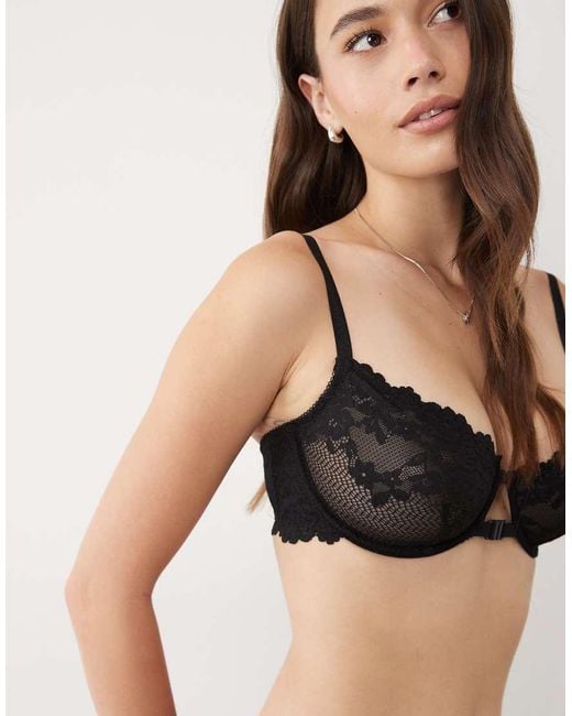 ASOS Black Fuller Bust Ruby Lace Underwire Bra With Front Fastening And Cross Back Detail