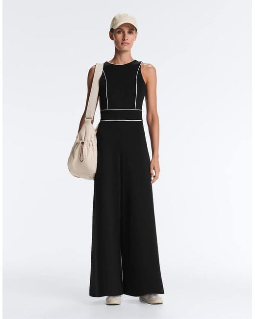 Oysho White Long Piping Pique Jumpsuit With Cotton