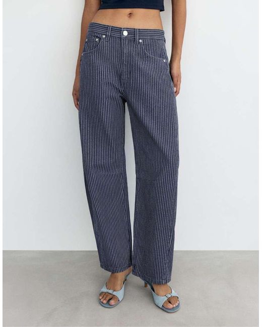 Pull&Bear Blue Striped Balloon Jeans With Seams