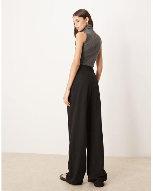 ASOS Natural Tall Tailored Wide Leg Trousers With Pleat Detail