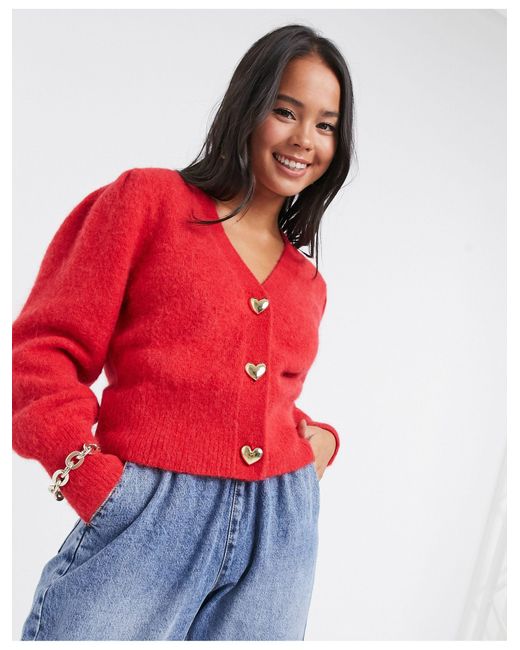 & Other Stories Red Playful Button Knit Cardigan
