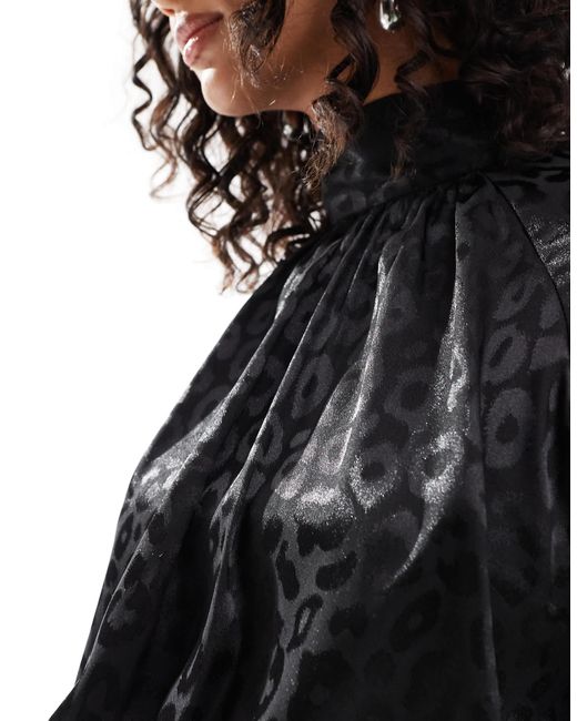 TFNC London Black High Neck Satin Jumpsuit With Long Sleeves