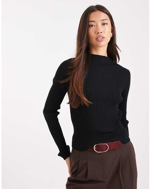 ASOS Black Knitted Placement Rib High Neck Top