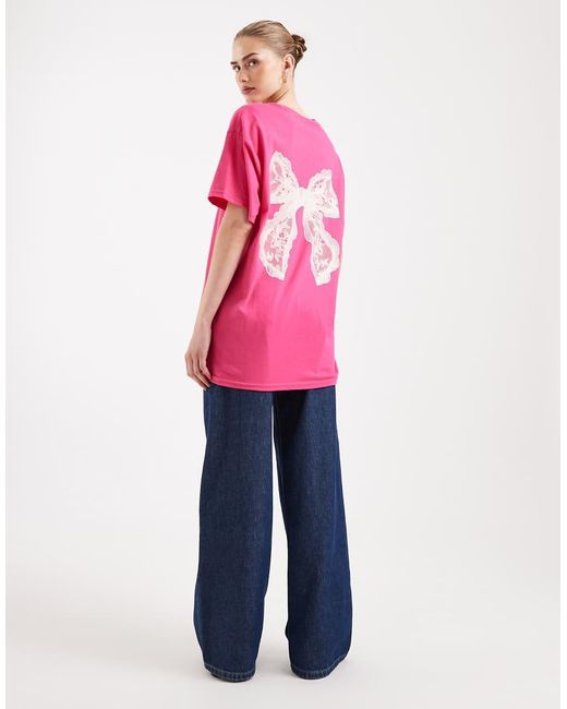 Miss Selfridge Pink Graphic Bow T-Shirt