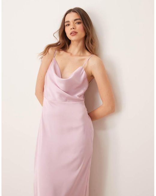 Vila Pink Satin Cowl Neck Maxi Dress