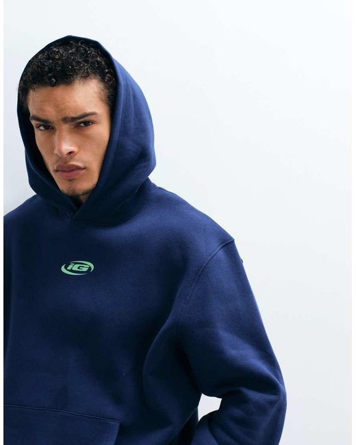 ASOS Blue Relaxed Hoodie With Glossy High Build Print for men