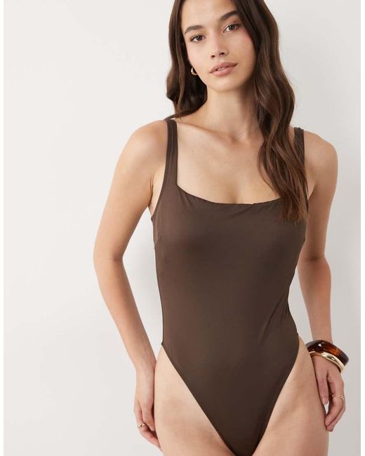 ASOS Brown Fuller Bust Lifting Square Neck Swimsuit