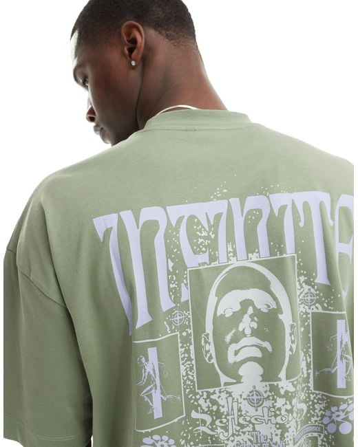 T-shirt coupe carrée oversize avec imprimé au dos ASOS pour homme en coloris Green