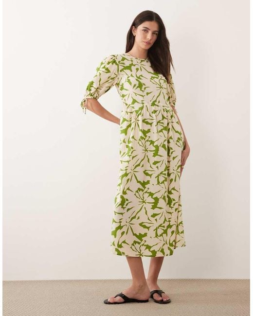Wednesday's Girl Green Tie Detail Short Sleeve Midaxi Dress