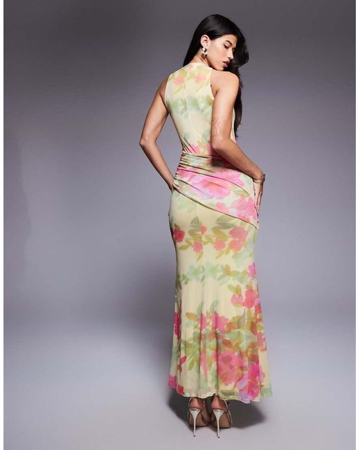 ASOS Multicolor Mesh Plunge Neckline Maxi Dress With Wrap Sash Detail
