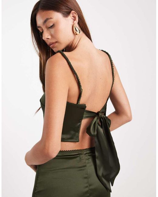 ASOS Green Satin Co-ord Top With Tie Back Detail