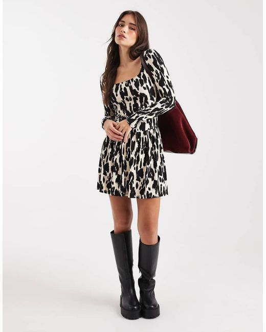 Miss Selfridge Multicolor Drop Waist Long Sleeve Mini Dress