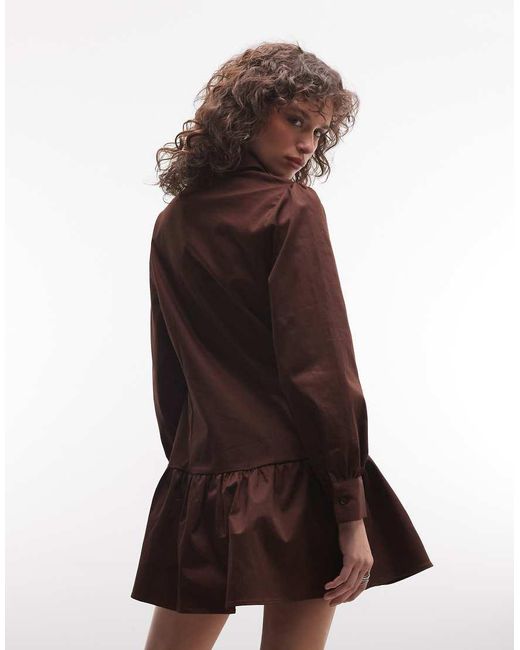 Reclaimed Vintage Brown Mini Utility Shirt Cotton Twill Dress