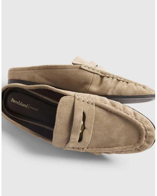 River Island White Faux Suede Backless Mule Loafers
