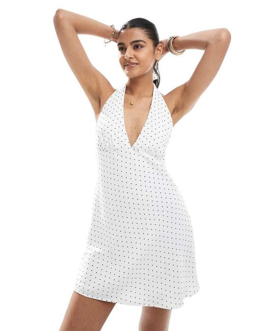 Vestito Corto Allacciato Al Collo di Hollister in White