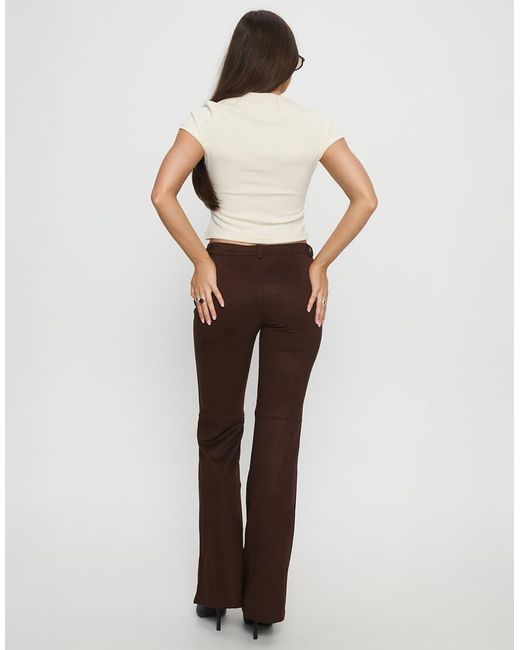 Princess Polly Black Faux Suede Button Front Detail Flare Trousers
