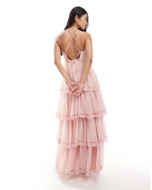 Miss Selfridge Chiffon Tierred Maxi Dress in Pink | Lyst